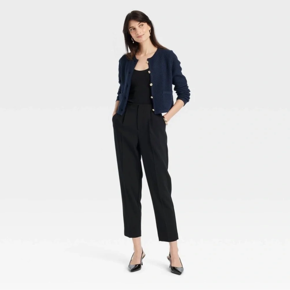 Women's Lady Cardigan - A New Day Black Striped L - Picture 2 of 4